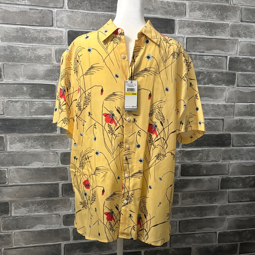 Perry Ellis Yellow Floral Casual Shirt